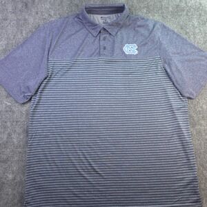 Champion North Carolina Tar Heels Polo Shirt 2XL Blue Striped Short‎ Sleeve
